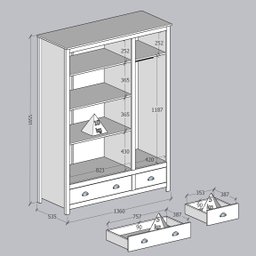 Guarda-Roupa 3 Portas 2 Gavetas Topázio 100% Madeira Maciça - 8