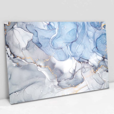 Quadro Decorativo em Canvas Abstrato Mármore Azul Maya TaColado Borda Infinita 90 x 60cm