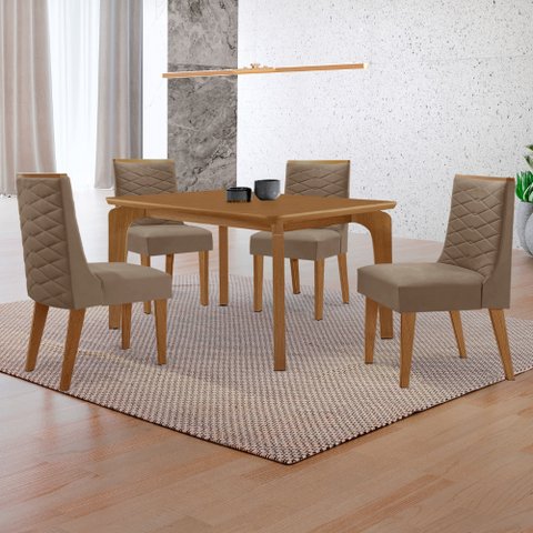 Mesa de Jantar Liz 120cm Mdf Canto Copo e com 4 Cadeiras Safira