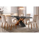 Ver imagem 1 de Conjunto: Mesa Sala Jantar Imperatriz Tampo Madeirado C/ Vidro Curvo 180x90 e 6 Cadeiras Amsterdã