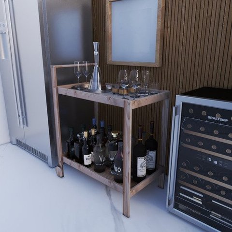 Carrinho de Chá de Madeira Rústico Economia de Espaço Technox Marron