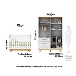 Quarto de Bebê Berço com Capitonê e Guarda-Roupa 100% MDF Retrô Kakau Yescasa Branco/Brilho/Amêndoa - 5 Quarto de Bebê Berço com Capitonê e Guarda-Roupa 100% MDF Retrô Kakau Yescasa Branco/Brilho/Amêndoa - 5
