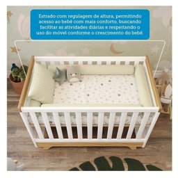 Quarto de Bebê Berço com Capitonê e Guarda-Roupa 100% MDF Retrô Kakau Yescasa Branco/Brilho/Amêndoa - 9 Quarto de Bebê Berço com Capitonê e Guarda-Roupa 100% MDF Retrô Kakau Yescasa Branco/Brilho/Amêndoa - 9
