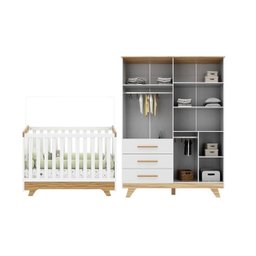 Quarto de Bebê Berço com Capitonê e Guarda-Roupa 100% MDF Retrô Kakau Yescasa Branco/Brilho/Amêndoa - 4 Quarto de Bebê Berço com Capitonê e Guarda-Roupa 100% MDF Retrô Kakau Yescasa Branco/Brilho/Amêndoa - 4