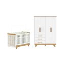Ver imagem 3 de Quarto de Bebê Berço com Capitonê e Guarda-Roupa 100% MDF Retrô Kakau Yescasa Branco/Brilho/Amêndoa