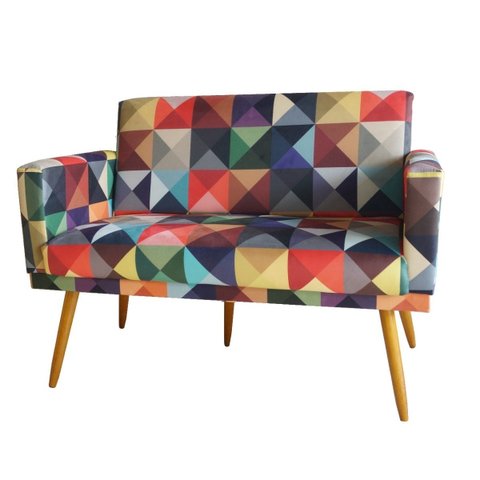 Namoradeira Nina Decorativa Suede Triângulo 2 Lugares Pés Madeira Ms Decor