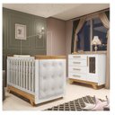 Ver imagem 1 de Quarto de Bebê Berço com Capitonê e Cômoda com Janelas 100% MDF Retrô Kakau Espresso Móveis Branco/Brilho/Amêndoa