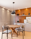 Ver imagem 1 de Conjunto Sala de Jantar Mesa Lisboa 4 Cadeiras Alloa Madeira Maciça Marrom/Cinza Yescasa Bege