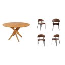 Ver imagem 2 de Conjunto Mesa Lisboa Tampo Redondo Madeira Maciça 4 Cadeiras Bless Estofadas Marrom Yescasa Bege/Whisky