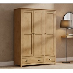 Guarda-Roupa 3 Portas 2 Gavetas Topázio 100% Madeira Maciça - 2