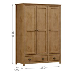 Guarda-Roupa 3 Portas 2 Gavetas de Madeira Maciça Topázio  - 5