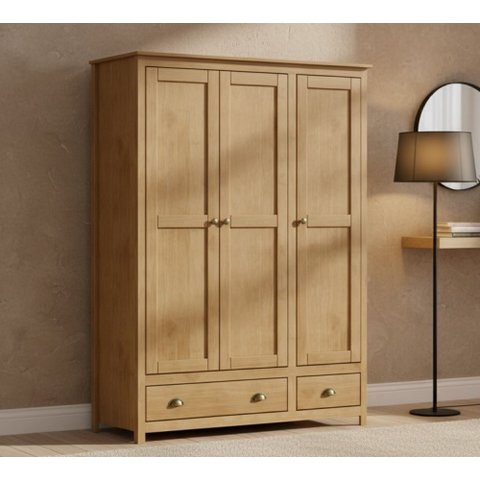 Guarda-Roupa 3 Portas 2 Gavetas Topázio 100% Madeira Maciça Marrom/Freijó