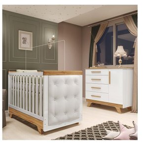 Quarto de Bebê Berço com Capitonê e Cômoda 100% Mdf Retrô Kakau Espresso Móveis