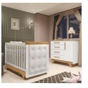 Ver imagem 1 de Quarto de Bebê Berço com Capitonê e Cômoda 100% MDF Retrô Kakau Yescasa Branco/Brilho/Amêndoa