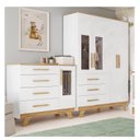 Ver imagem 1 de Quarto Infantil com Guarda-Roupa e Cômoda com Janelas 100% MDF Retrô Kakau Espresso Móveis Branco/Brilho/Amêndoa