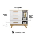 Ver imagem 7 de Quarto Infantil com Guarda-Roupa e Cômoda com Janelas 100% MDF Retrô Kakau Espresso Móveis Branco/Brilho/Amêndoa