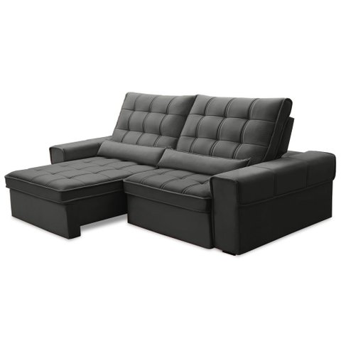 Sofá Retrátil Reclinável para Sala 3 Lugares 250cm Nebrasca F04 Veludo Cinza Escuro - Lyam Decor