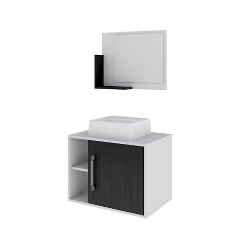 Conjunto Balcão C-cuba Q32 e Espelheira Soft 600 Branco Chess C-nogal Branco Chess C-preto Ônix