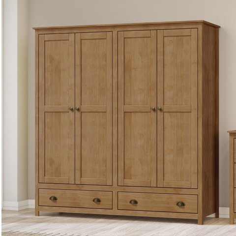 Guarda-Roupa 4 Portas 2 Gavetas Topázio 100% Madeira Maciça Marrom/Freijó