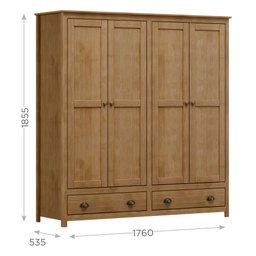 Guarda-Roupa 4 Portas 2 Gavetas Topázio 100% Madeira Maciça - 4
