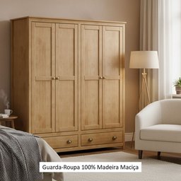 Guarda-Roupa 4 Portas 2 Gavetas Topázio 100% Madeira Maciça - 5