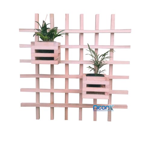 Painel Vertical Floreira Treliça 70x70cm com 2 Cachepot 15cm Neonx Natural sem Pintura