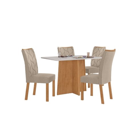 Conjunto Sala de Jantar Mesa Celebrare 120 Tampo Vidro Off White com 4 Cadeiras Rayla - Lopas Amendo
