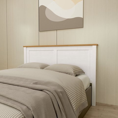 Cabeceira Queen 160cm Topázio 100% Madeira Maciça Branco Lavado/Freijó