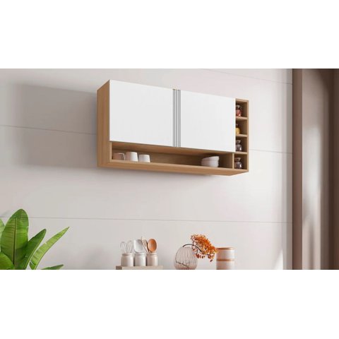 Armário Aéreo P/ Cozinha Vanessa 105cm Amêndoa/branco 2 Portas - Ajl Móveis