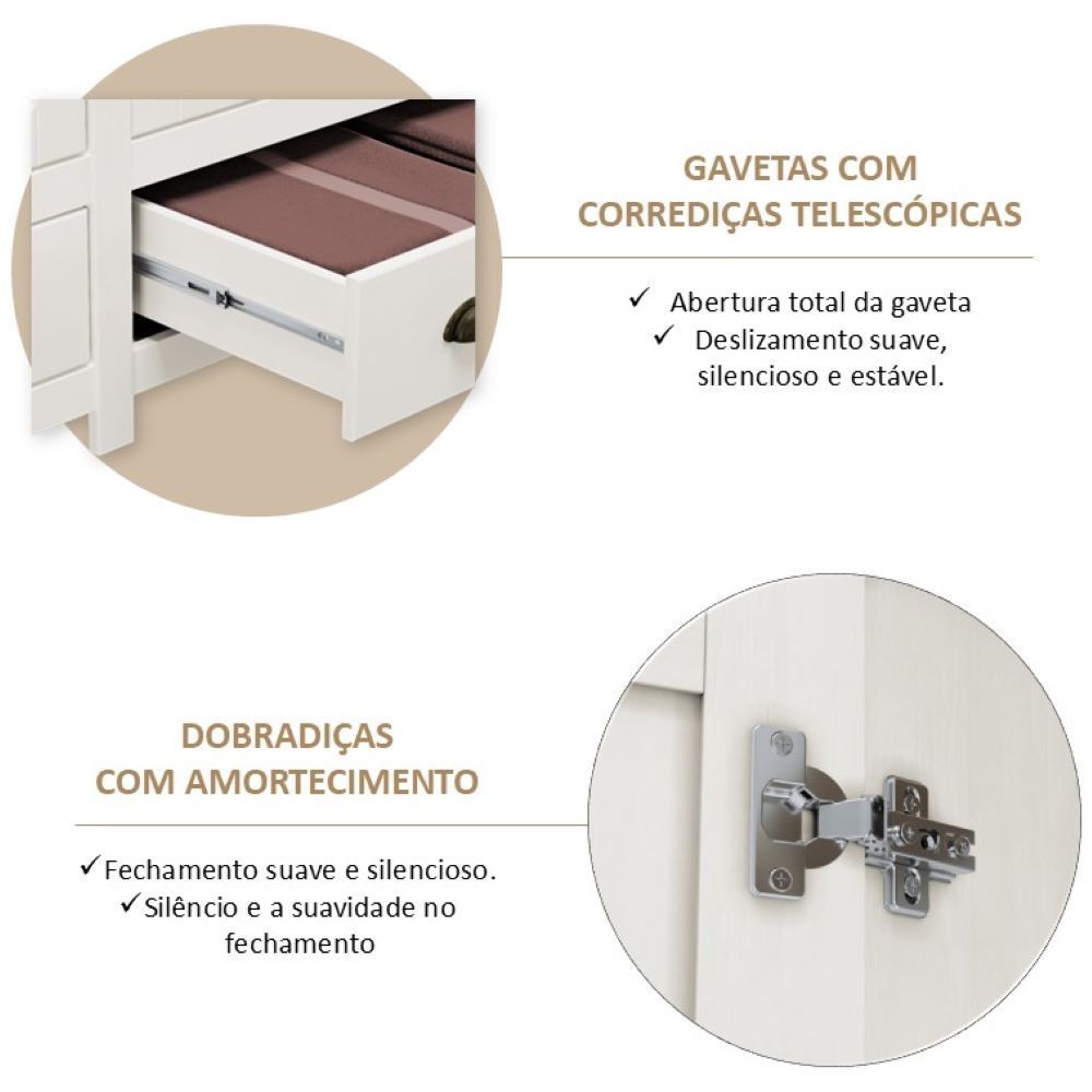 Ver imagem 6 de Guarda-Roupa Bipartido 12 Portas 3 Gavetas Topázio 100% Madeira Maciça Branco/Freijó