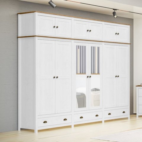 Guarda-Roupa Bipartido 12 Portas 3 Gavetas Topázio 100% Madeira Maciça