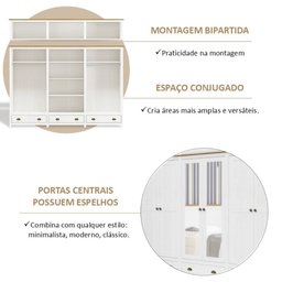 Guarda-Roupa Bipartido 12 Portas 3 Gavetas Topázio 100% Madeira Maciça - 9