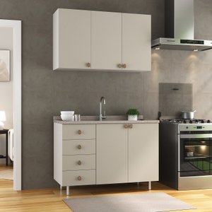 Cozinha Compacta 2 Peças 100% Mdf Bp 1 Balcão 1 Aereo Maranello