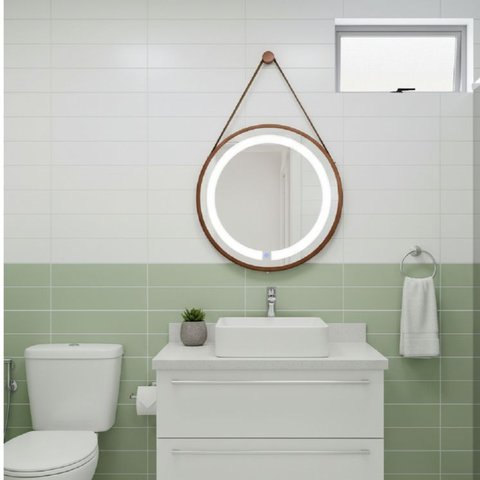 Espelho Redondo Adnet Iluminado Led Touch Alça 60cm Luxo - Cobre com Alça Caramelo