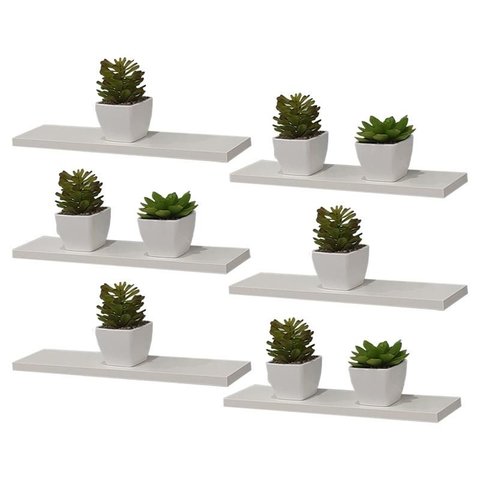 Kit 6 Prateleira Branca Mdf 40 X 15cm Suporte Invisível
