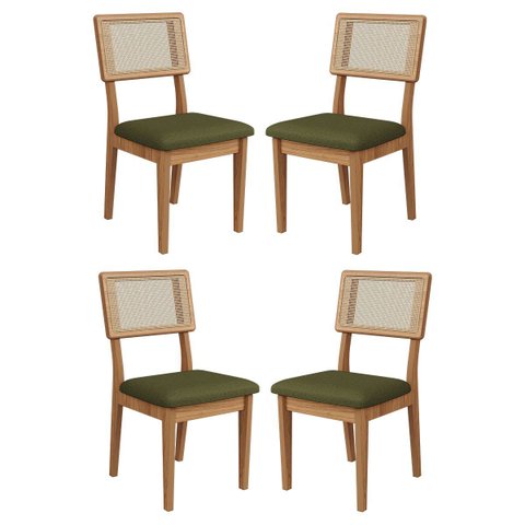 Kit 4 Cadeiras com Assento Estofado Encosto em Tela 100% Mdf Freijó Verde Dalla Costa