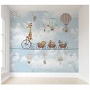 Ver imagem 1 de Papel De Parede Infantil Safari Trenzinho Balões Azul A255x150L