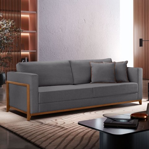 Sofá 03 Lugares Paris Veludo 1,74m Cinza Escuro