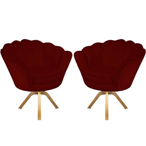 Kit 2 Poltronas Decorativa Pétala Base Giratória Madeira Suede Marsala Mz Decor