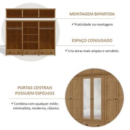 Guarda-Roupa Bipartido 12 Portas 3 Gavetas Topázio 100% Madeira Maciça - 8