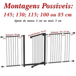 GRADE PORTÃO PET BEBÊ DIVISOR AMBIENTE 143 A 148 CM PRETO - 2