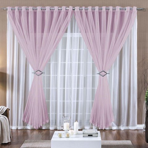 Cortina Paula 4,00m X 2,80m Rosa Tecido Voal Leve Clean para Sala ou Quarto