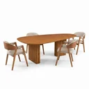 Ver imagem 2 de Conjunto Mesa de Jantar Orgânica 200x100cm com 4 Cadeiras Estofadas Yescasa Bege/Freijó