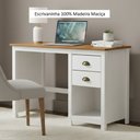 Ver imagem 5 de Mesa Escrivaninha 2 Gavetas Topázio Escritório 110cm em Madeira Maciça Branco/Freijó