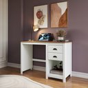 Ver imagem 1 de Mesa Escrivaninha 2 Gavetas Topázio Escritório 110cm em Madeira Maciça Branco/Freijó
