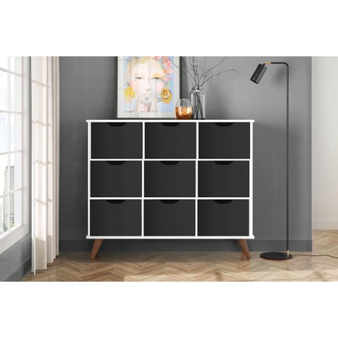 Nicho Organizador Retro Branco com 9 Gavetas Pretas 108 x 92,5cm - FdECOR