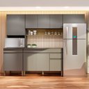 Ver imagem 1 de Cozinha Compacta Modulada 4 Peças com Balcão 150cm com Tampo Line Cinza/Gris/Freijó