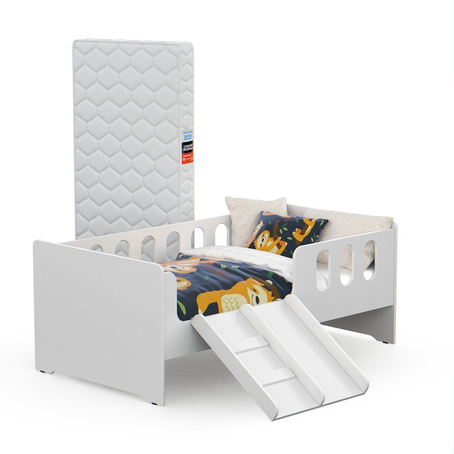 Cama Infantil Montessoriana Quarto de Criança com Nicho Escada Escorregador e Colchão - 2