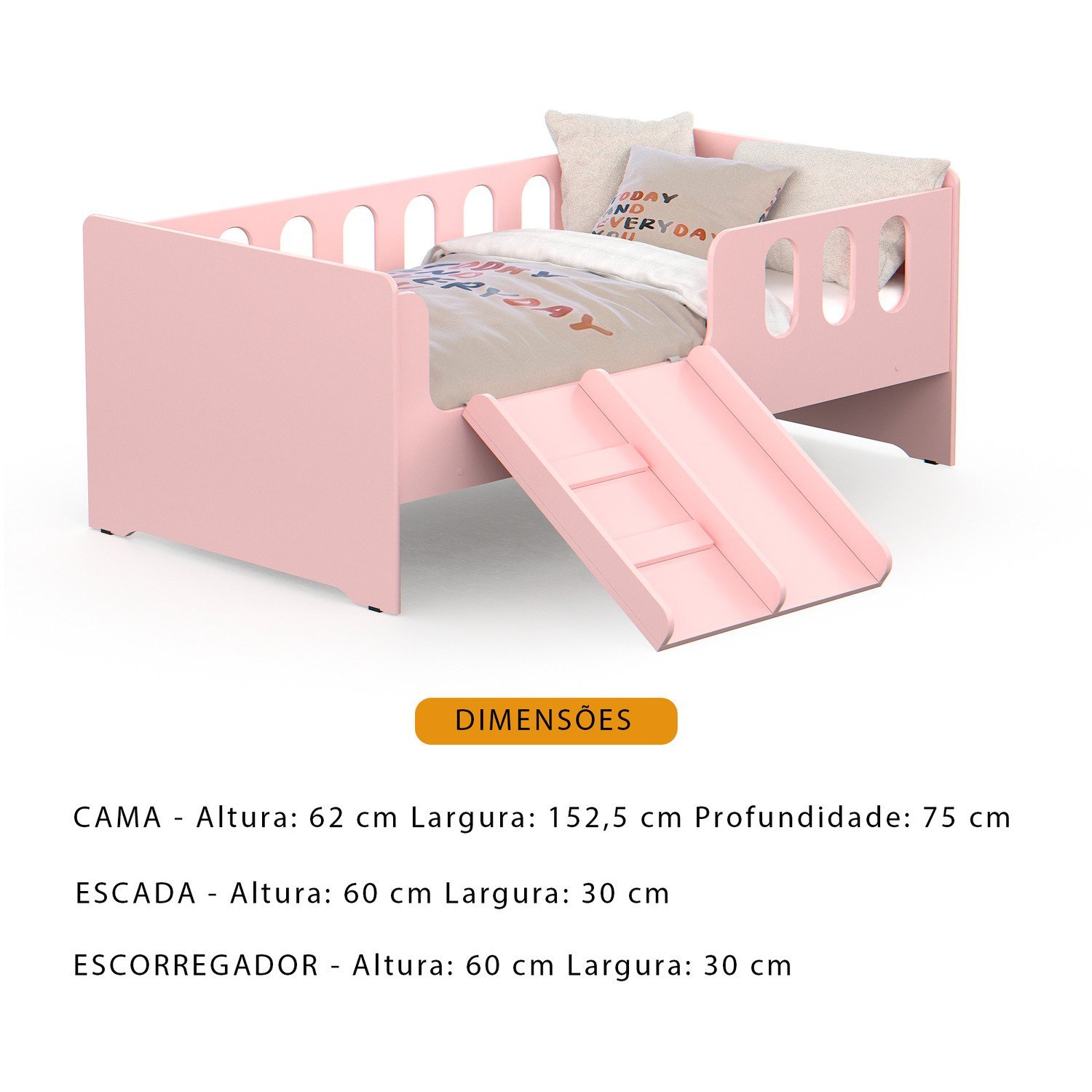 Cama Infantil Montessoriana Quarto de Criança com Nicho Escada Escorregador e Colchão - 3