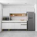 Ver imagem 1 de Cozinha Compacta Modulada 4 Peças com Balcão 150cm com Tampo Line Branco/Supremo/Freijó